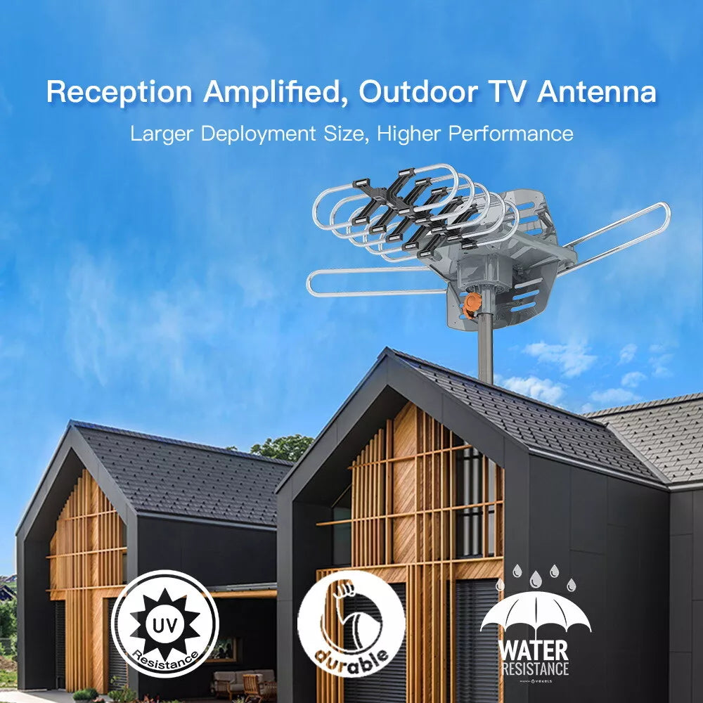 150 Mile Range Amplified Outdoor TV Antenna for Smart TV